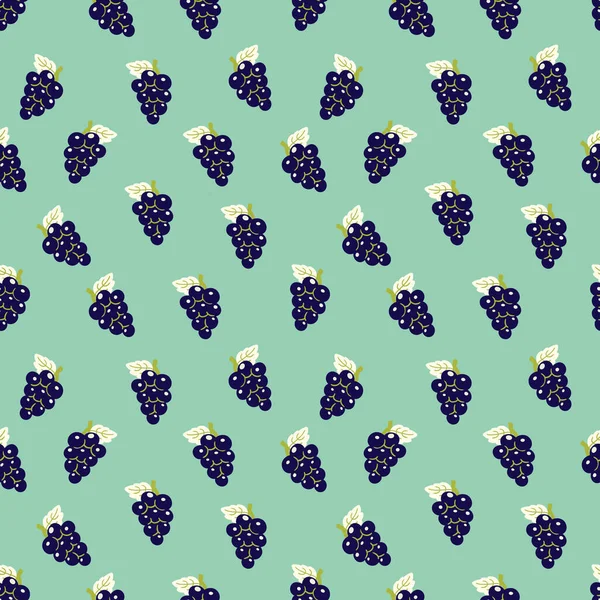 Simple Grapes Fruit Pattern Green Background Vector Illustration Vintage Retro — Stock Vector
