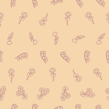 Bahar çiçekleri. Vektörsüz çiçek deseni. Moda baskıları için çiçek tasarımı. Küçük çiçeklerden yapılmış sonsuz bir iz. Zarif şablon. Stok vektörü.