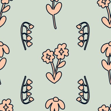 Bahar çiçekleri. Vektörsüz çiçek deseni. Moda baskıları için çiçek tasarımı. Küçük çiçeklerden yapılmış sonsuz bir iz. Zarif şablon. Stok vektörü.