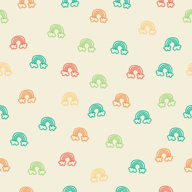 Kusursuz desenli, minimalist gökkuşağı motifleri krem arka planda. Tekstil, duvar kağıtları, ambalaj, dijital sanat, davetiyeler, kırtasiye, ev dekorasyonu, hediye paketi, el sanatları için ideal