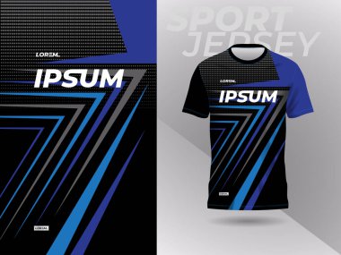 Futbol, futbol, yarış, oyun, motokros, bisiklet ve koşu için mavi siyah tişört spor modeli tasarımı