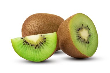 Green kiwi with half, isolated on white background. with clipping path clipart