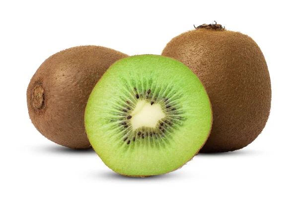 stock image Green kiwi with half, isolated on white background. with clipping path