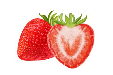 Çilekli taze meyve çizimi, renkli resim..