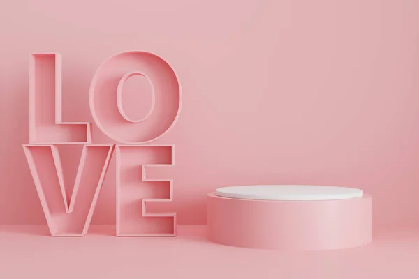 Valentine Day Pink Background Product Display Love Lettering Rendering —  Fotos de Stock