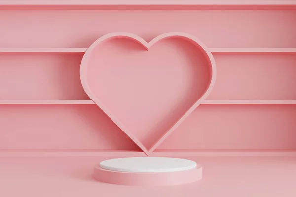 Valentine Day Pink Background Product Display Heart Shaped Product Shelf —  Fotos de Stock