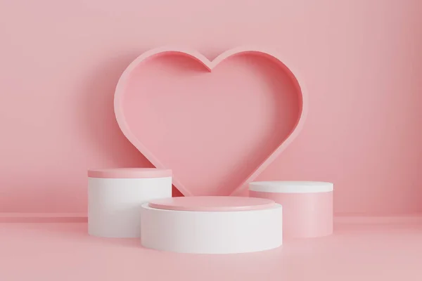Valentine Day Pink Background Product Display Love Lettering Balloons Heart —  Fotos de Stock