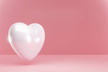 3d rendering. Red heart balloon and gift box on pink color background. Design for valentine day desig