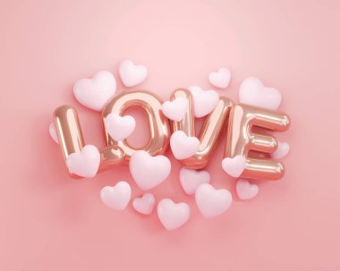 3d rendering. Letter L O V E pink heart  on pink color background. for valentine day design