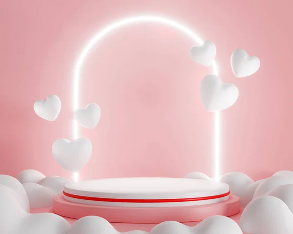 Візуалізація Біле Серце Подіум Підставка Показу Продукту Фоні Рожевого Кольору — стокове фото