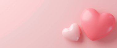 3d rendering.Valentines Day banner with heart shaped balloons. Holiday illustration banner. for valentine and mother day design