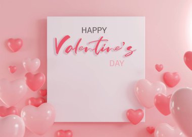 3d rendering.Valentines Day banner with heart shaped balloons. Holiday illustration banner. for valentine and mother day design