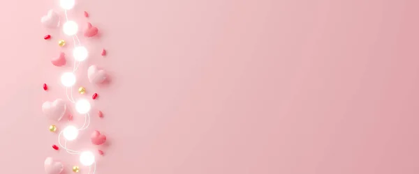 Рендеринга День Святого Валентина Банер Повітряними Кулями Формі Серця Подарункова — стокове фото