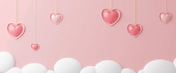 Рендеринга День Святого Валентина Банер Повітряними Кулями Формі Серця Висять — стокове фото