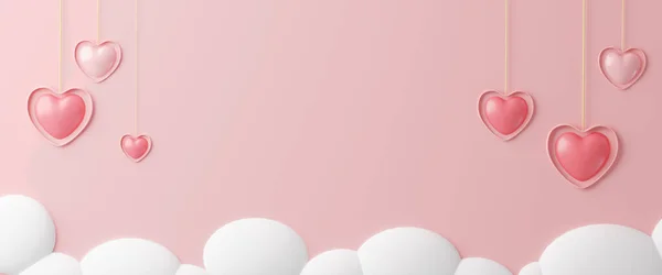 Рендеринга День Святого Валентина Банер Повітряними Кулями Формі Серця Висять — стокове фото