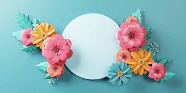 3d Rendering. Spring sale banner with beautiful colorful flower. Can be used for template, banners, wallpaper, flyers, invitation, posters, brochure, voucher discount. 
