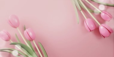 3d Rendering. Women's day design. Womens day greeting text with flowers background for woman international celebration. 