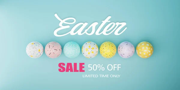 Easter Sale Banner Design Easter Sale Text Promotion Realistic Eggs — Stock Photo, Image
