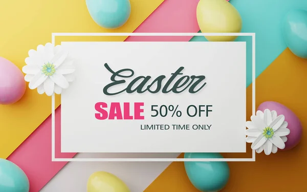 Easter Sale Illustration Color Painted Egg Spring Flower Colorful Background — Stock Photo, Image