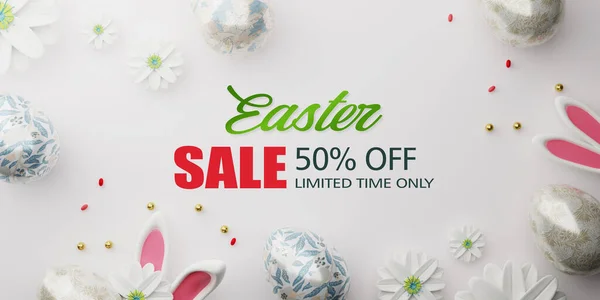 Easter Sale Banner Design Easter Sale Text Promotion Realistic Bunny — Stock Photo, Image
