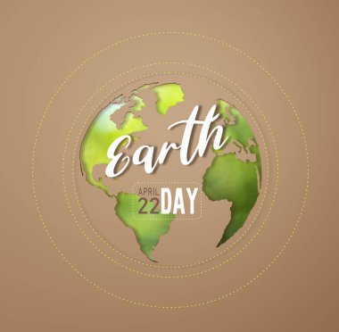 3D görüntüleme. Kahverengi arka planda Dünya ikonu eko kağıt kesiği. Dünya Günü konsepti.