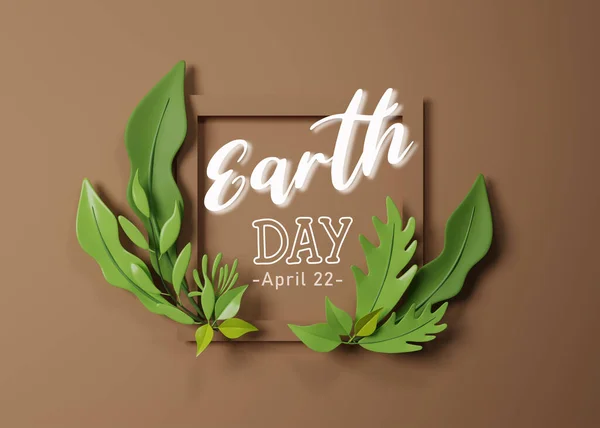 Görüntüleme Dünya Günü Konsepti Kağıt Kesiği Çerçeve Yeşil Yaprak Kahverengi — Stok fotoğraf