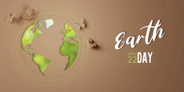 Återgivning Planet Jord Ikon Eco Papercut Brun Bakgrund Jordens Dag — Stockfoto