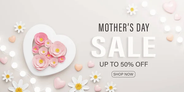Representación Día Madre Venta Banner Ilustración Forma Corazón Flor Rosa —  Fotos de Stock