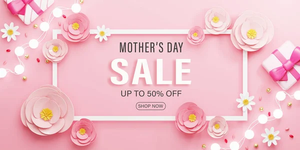 Renderização Dia Das Mães Venda Banner Ilustração Quadro Retângulo Rosa — Fotografia de Stock