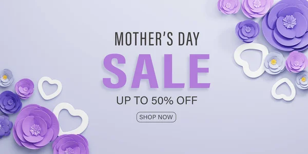 Redare Ziua Mamei Vânzare Banner Ilustrație Floare Trandafir Violet Formă — Fotografie, imagine de stoc