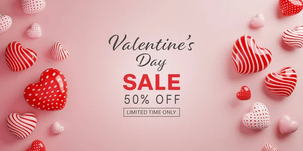 Valentine\'s day sale banner with 3D hearts.