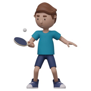 Çizgi filmdeki bir çocuk ping pong oynuyor. Kırpma yolu ile 3d oluşturma.