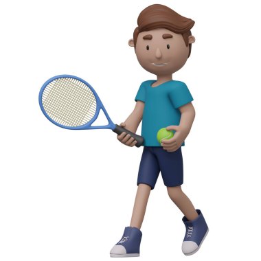 Bir çizgi film çocuğu tenis oynuyor. Kırpma yolu ile 3d oluşturma.