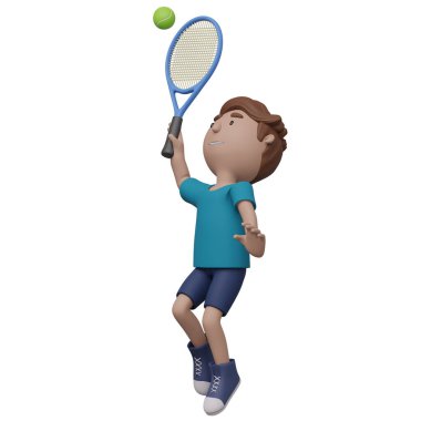 Bir çizgi film çocuğu tenis oynuyor. Kırpma yolu ile 3d oluşturma.