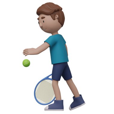 Bir çizgi film çocuğu tenis oynuyor. Kırpma yolu ile 3d oluşturma.