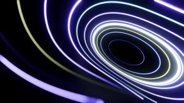 Soyut, dikişsiz, neon döngülü daire. Mavi ve mor neon daireler yüksek teknolojili hareketli arka plan pürüzsüz döngü