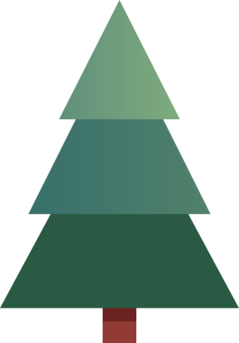 Üç yeşil katlı basit bir geometrik Noel ağacı.