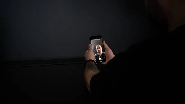 Woman Using Smart Watch Black Background — Fotografia de Stock