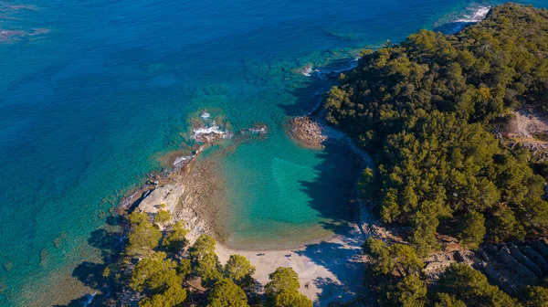 stock image seaside beach with view from the top. Sunny day Resort area forest and blue sea