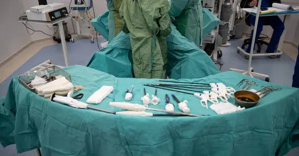 Laparoscopic Surgery Preparations Supplies Nurse Preparing Equipment Laparoscopic General Surgery Stock Image