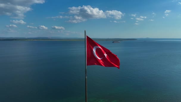 Флаг Турции Красный Турецкий Флаг Машущий Море — стоковое видео