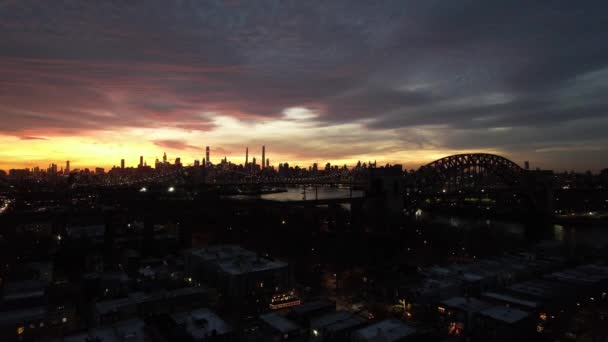 Aerial Sunset City Skyline Twilight Sunset — Stock video