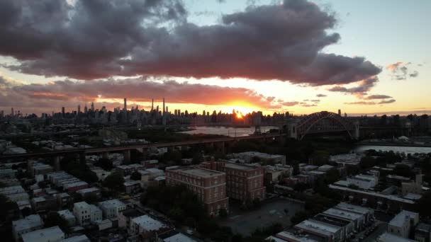 Aerial Sunset City Skyline Twilight Sunset — Stock video