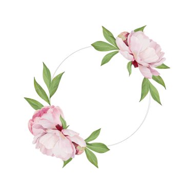 Beyaz arka planda elle boyanmış şakayık desenli suluboya çiçek çerçevesi. Kartpostal basmak için tasarım, düğün davetiyeleri, doğum günleri.