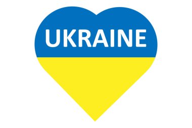 Ukrayna bayrağı UKRAINE sözleriyle kalp şeklinde.