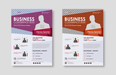 İş konferansı canlı toplantı ve olay broşürü. Şirket daveti atölyesi ve soyut seminer promosyon poster tasarımı. Broşür, modern tasarım, broşür, A4 vektör broşürü.