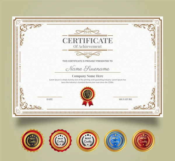 Modelo Certificado Apreciação Realização Limpe Certificado Moderno Com Crachá Ouro —  Vetores de Stock