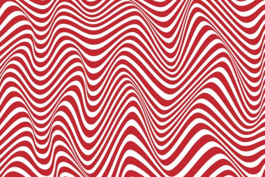 Kırmızı ve beyaz dalgalı çizgili arka plan. Vektör illüstrasyonu