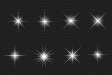 Şeffaf arkaplanda ışıldayan yıldızlar kümesi