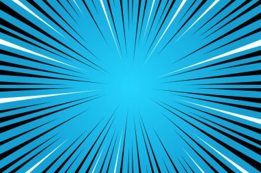 Mavi çizgi roman arka planda patladı. Manga arka planı. Çizgi roman siyah çizgiler